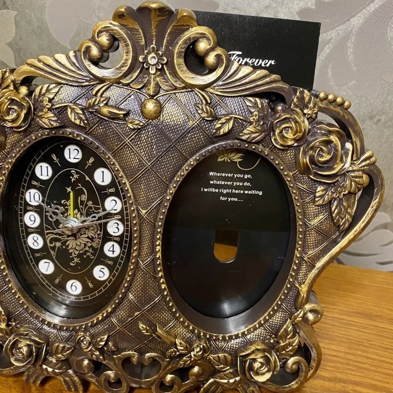 Vintage Table Clock European Style Luxury Desk Clock Classical Crown Desktop Alarm Clocks Living Room Decorative Accessories