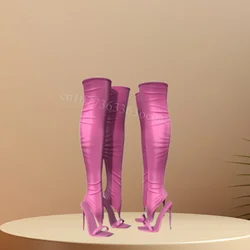 Sexy Pink Sandals Boots Silk Thigh High Open Toe Shoes for Women Thin High Heels Fashion Shoes 2025 Zapatos Para Mujere