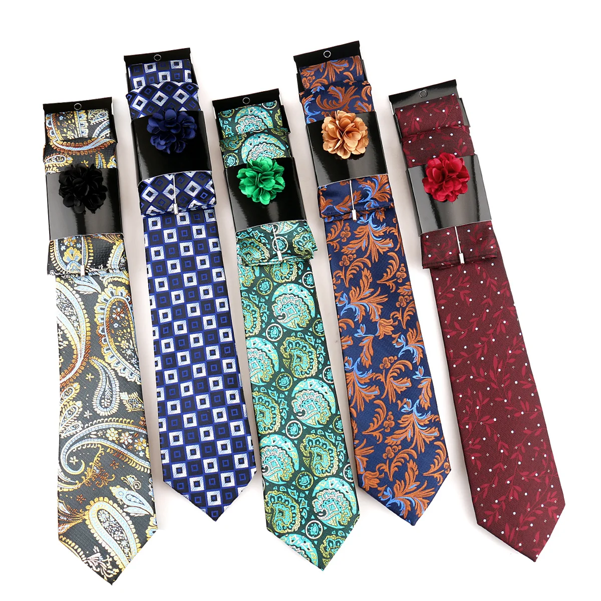 

Fashion Man Ties Flower Lapel Pin Handkerchiefs Set Men Suit Necktie Hanky Brooch Elegant Ties Business Wedding Gift Gravatas