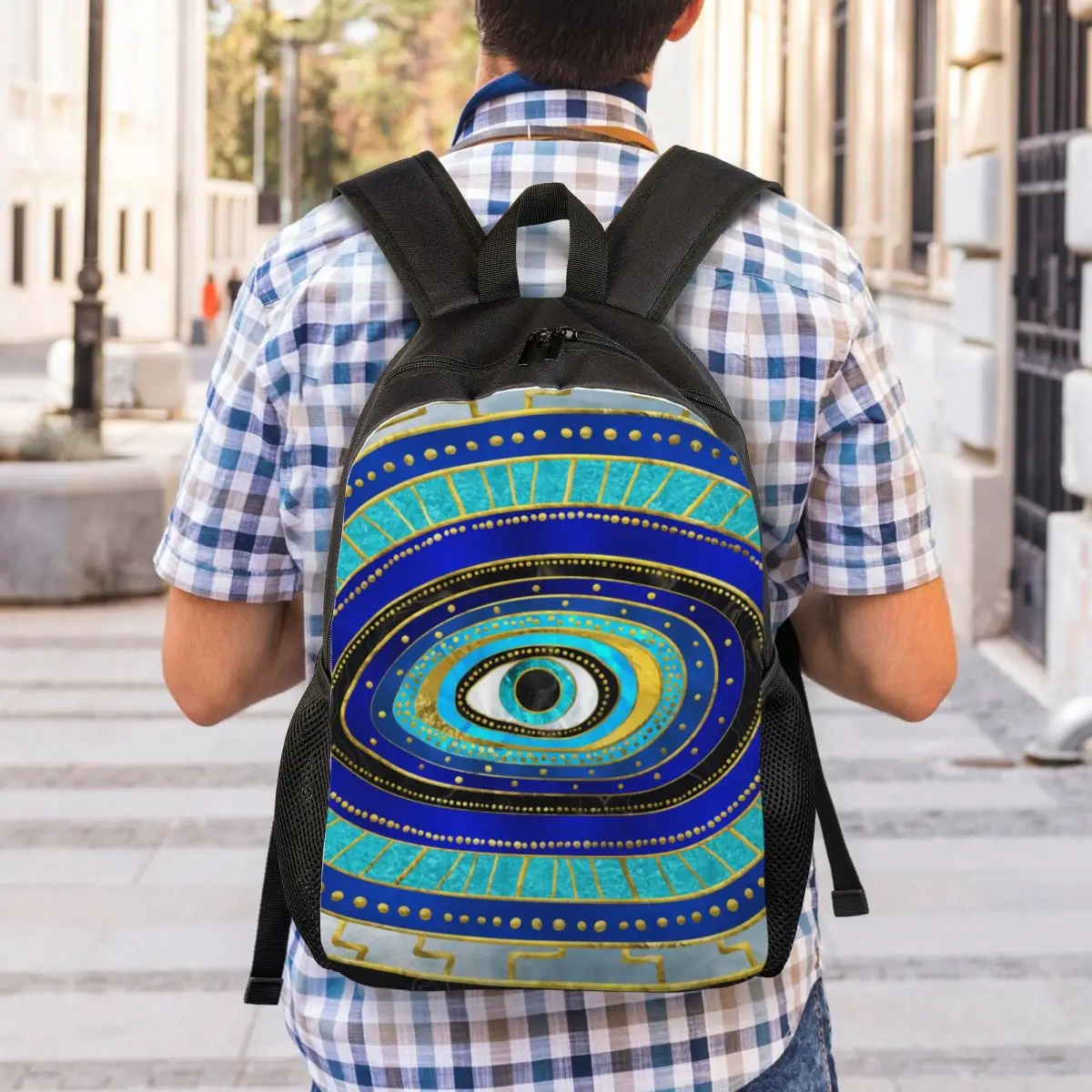 Mochila de adorno de amuleto de mal de ojo personalizado para hombres y mujeres, bolsa de libros informal para la escuela, bolsas universitarias