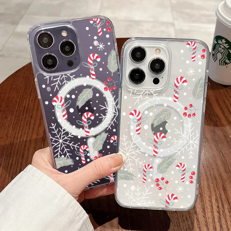 عيد ميلاد سعيد كاندي قصب المغناطيسي قضية الهاتف آيفون 17 16 11 12 13 14 15 زائد برو ماكس X XR XS سليم واضح حالات وقائية #2