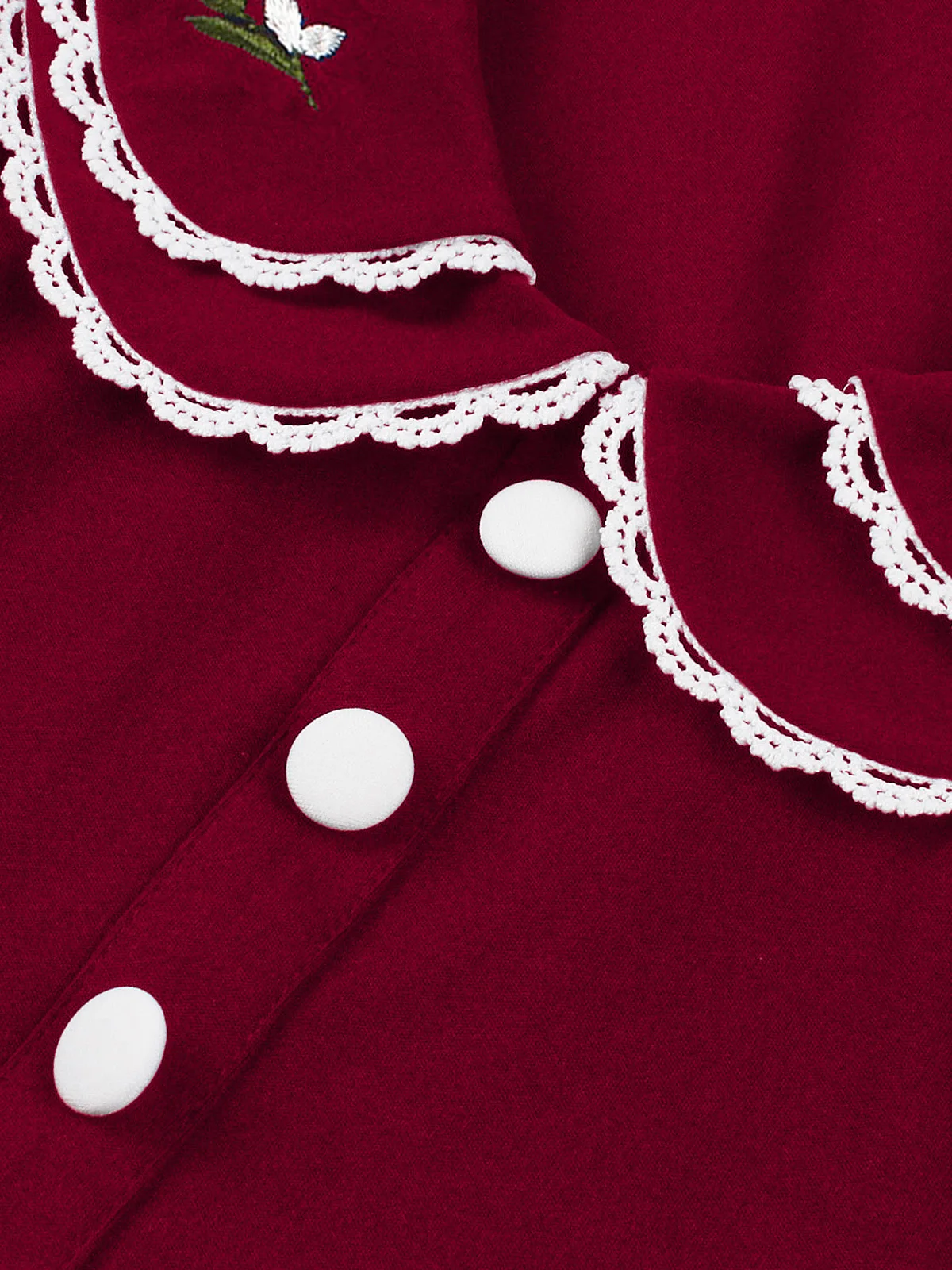 Tonval Spitzenbesatz bestickter Peter-Pan-Kragen Vintage 1950er-Jahre-Partykleidung für Frauen Knöpfe vorne mit Gürtel Midi-Swing-Kleider – Detail 6