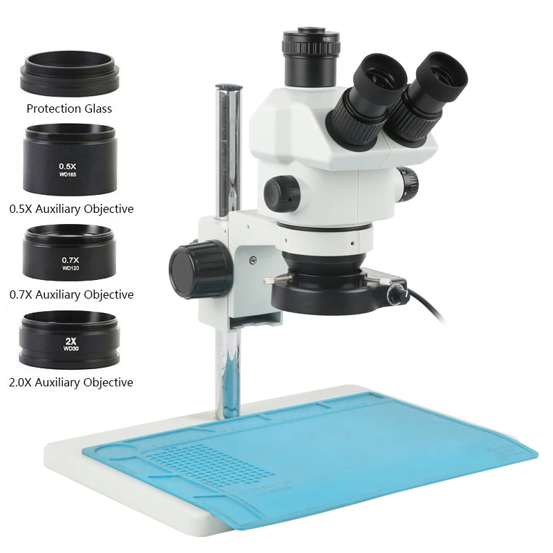 

7X-60X Simul-Focal Industry Trinocular Stereo Microscope WF10X22 Super Widefi Lens Table Pillar Stand For Soldering Phone Repair