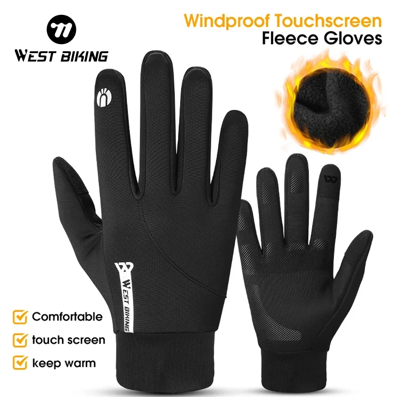 

WEST BIKING Winter Cycling Gloves Windproof Touch Screen Bicycle Gloves Thickened Full Finger Warm Outdoor Skiing Bike Gloves