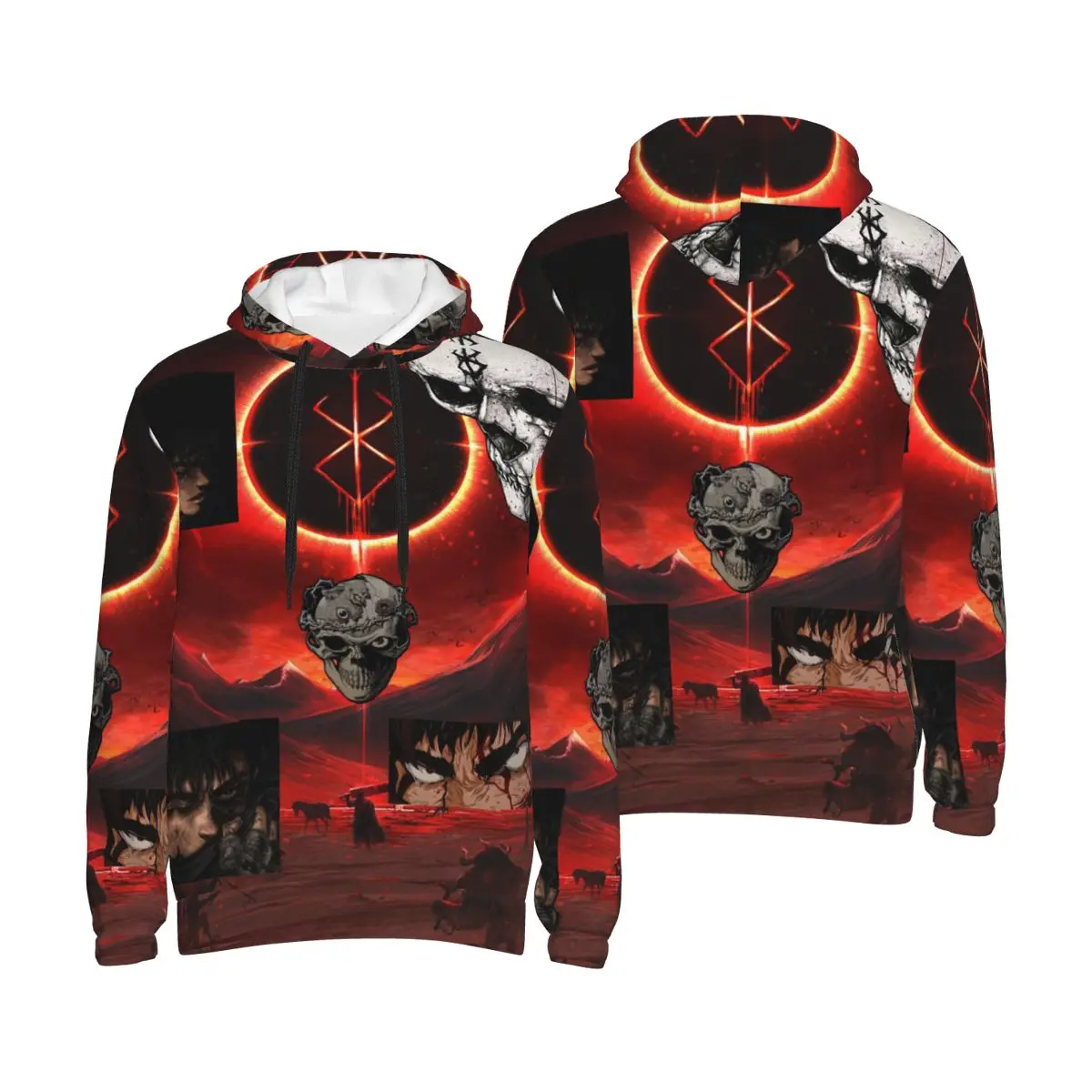 

Mens Japan Anime Berserk Guts 3D Print Hoodie Hooded Collar Drawstring Hoodies Pullover Sweatshirts Long Sleeve Shirts