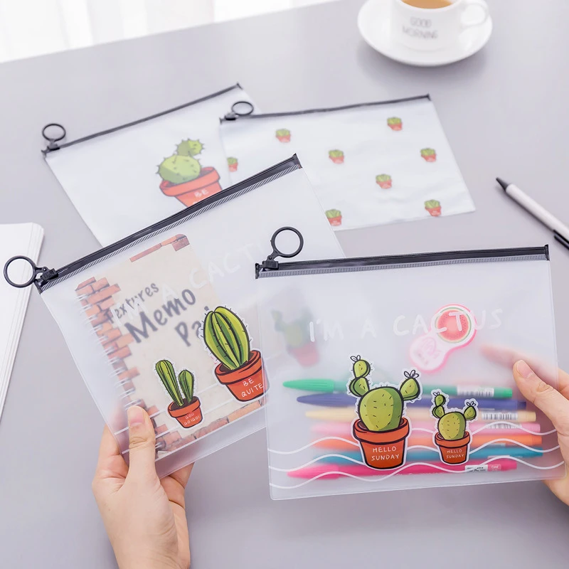 Cactus Zipper Transparent PVC File Folder Document Filing Bag Traveler\'s Diary Accessory Tickets Cards Storage Bag