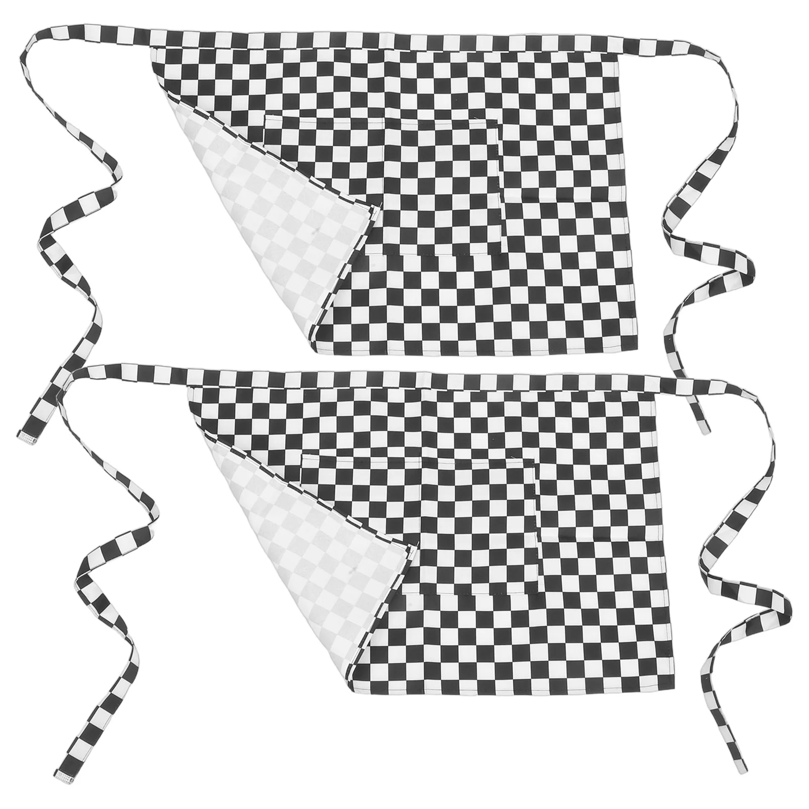 

2Pcs Work Aprons Waitress Half Apron Black White Checkered Waist Apron with Pockets for Servers Catering Waist Aprons