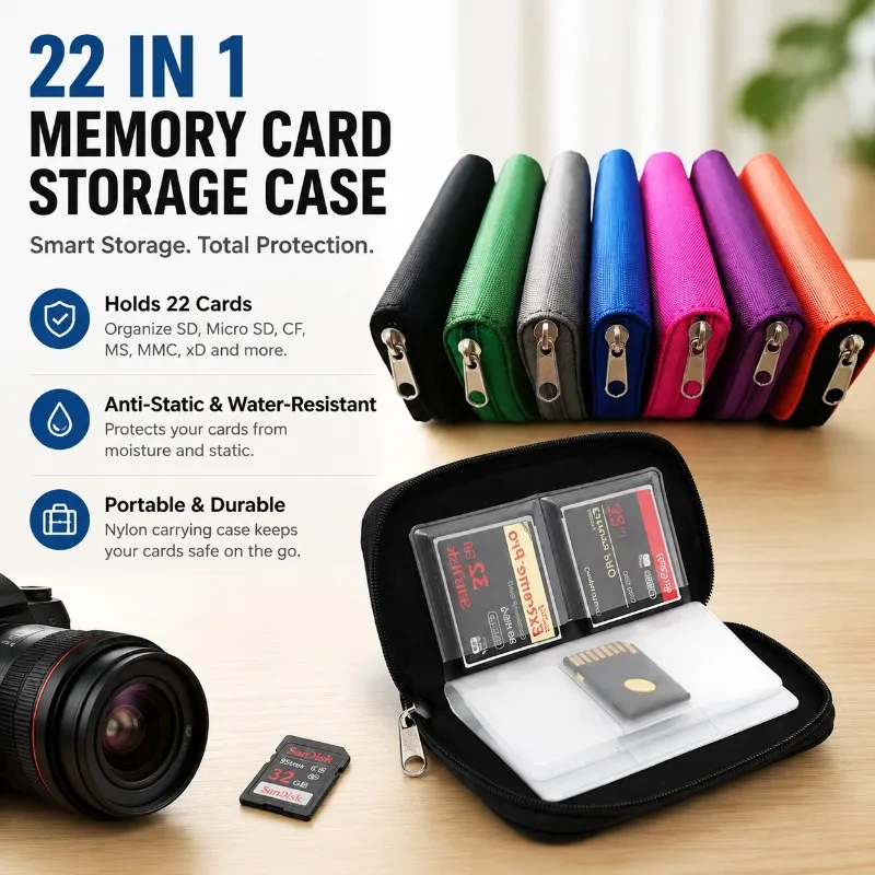 22 Slots Memory Card Storage Holder Portable CF SD Card Organizer Pouch Camera Storage Case for Digital Photography Accessories