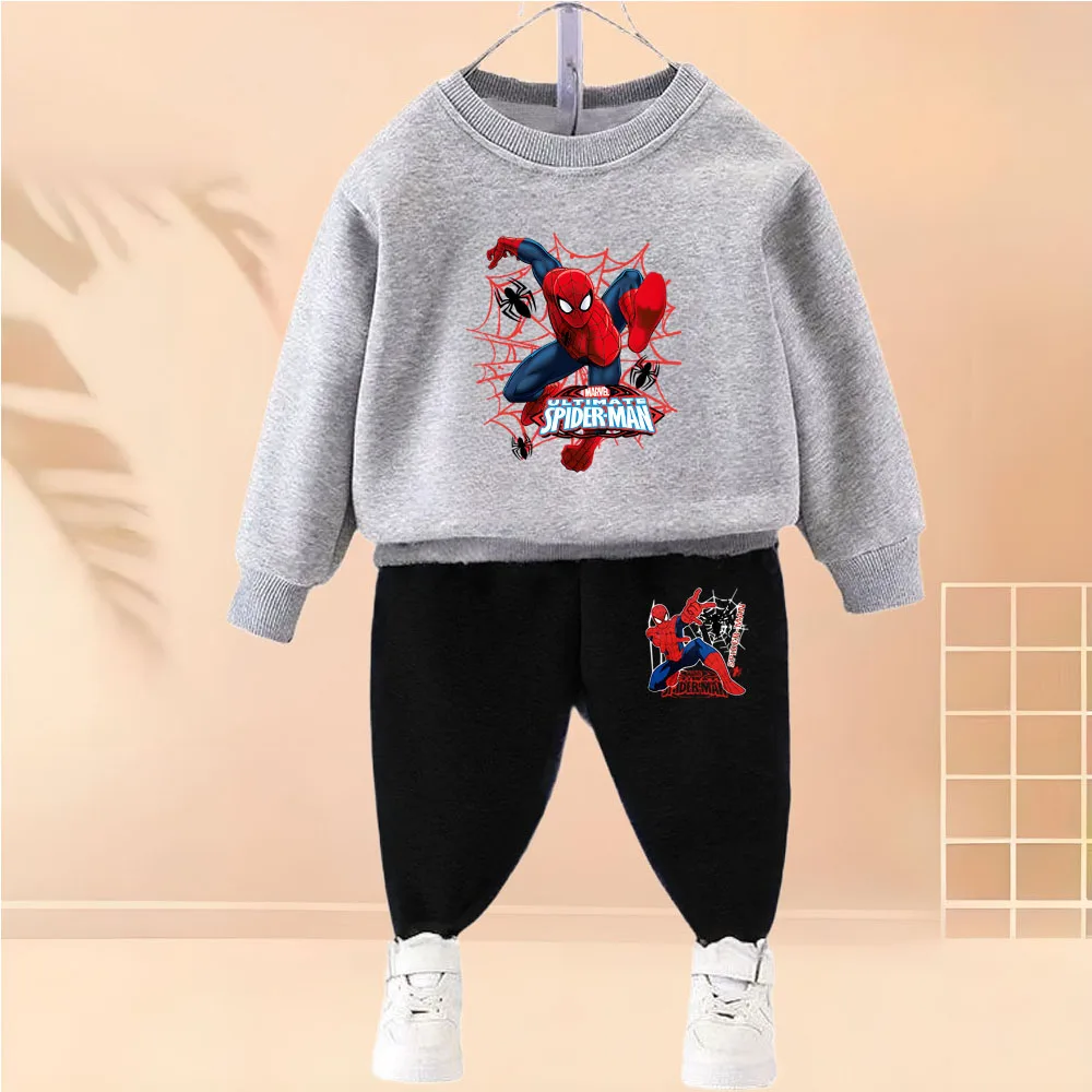2025 Autumn New Children's Hoodies Sets Anime Spiderman Boys Pullover and Long Pants Two Piece Set Kids Casual Thin Tracksuit image 6