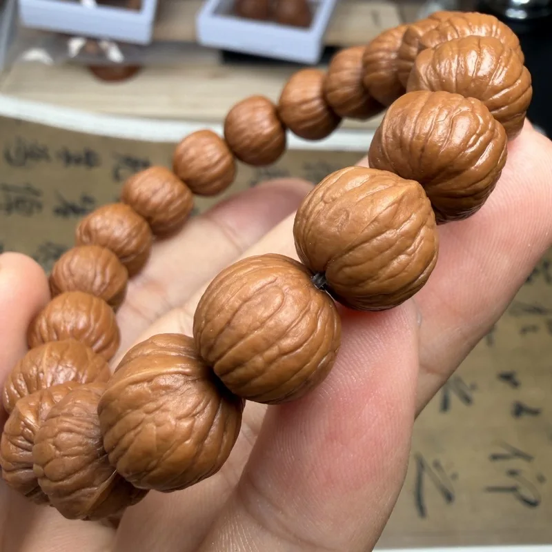 Premium Monkey Head Walnut Bracelet, Unisex, Pumpkin Design Natural Untreated High-End Single Strand Buddhist Prayer Beads