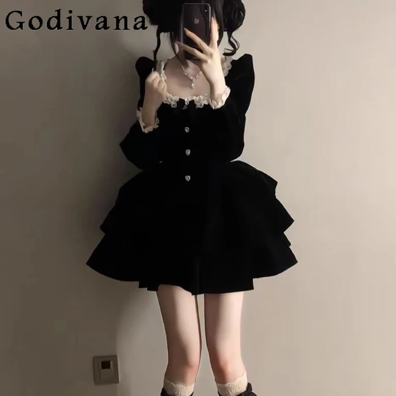 فستان سهرة أسود للنساء 2025 فستان جديد فاخر لحفلات الكبار على الطراز الياباني فستان حفلات أعياد الميلاد