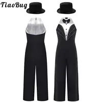Traje de baile de Jazz para niñas, mono de esmoquin sin mangas con pajarita, mono completo, traje de actuación de Ballet latino de retales metálico