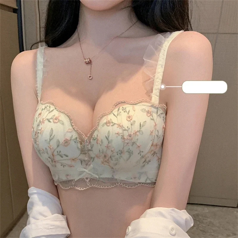 

Lace Floral Embroidery Sexy Bra Comfortable Adjustable Women Underwear 3/4 Cup Wireless Girl Brassiere Bralette