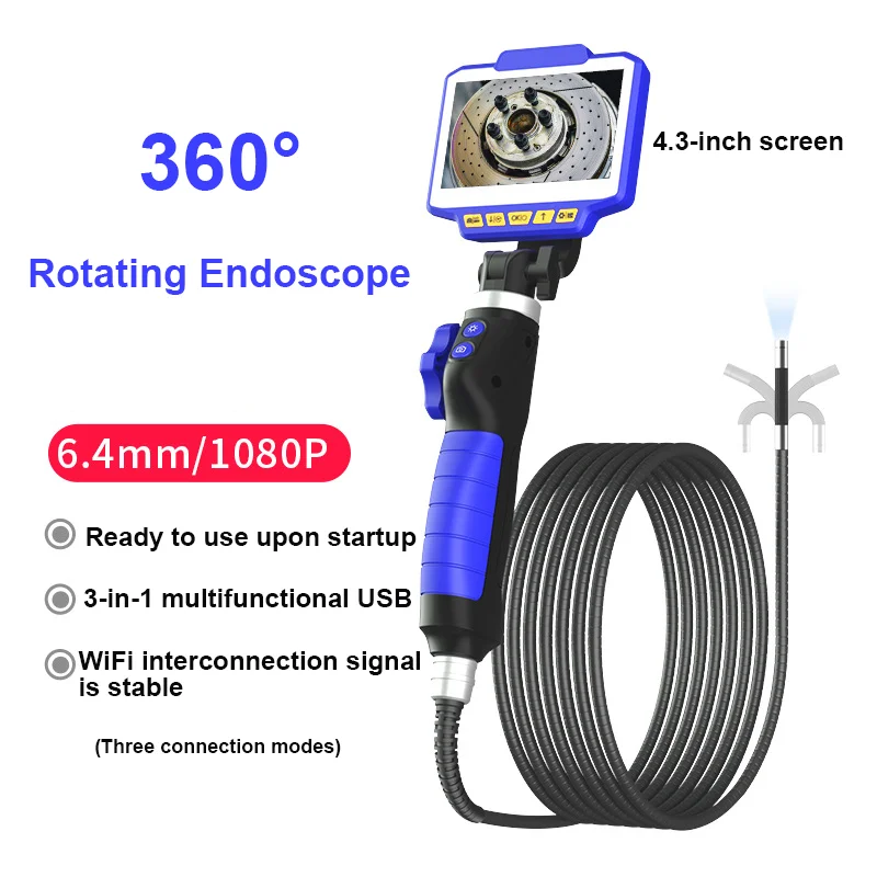 

8.5/6.4/3.9mm 200W Pixels 1080P 2-Way Articulate 360° Rotation Steering 4.3/5 Inch Screen Industrial Endoscope Inspection Camera