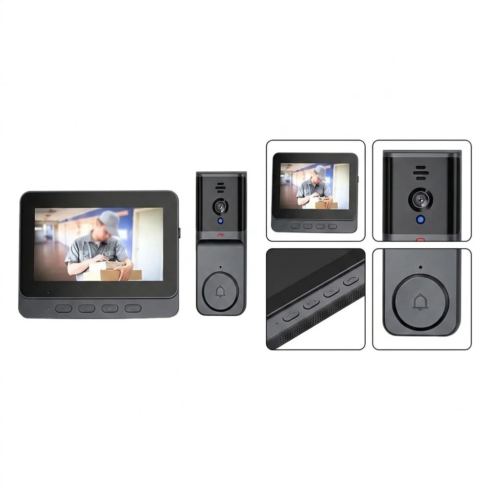 for hd Wireless Doorbell M16S with 4.3 inch Display Screen Two-Way Intercom and Peephole Camera for Home Monitoring
