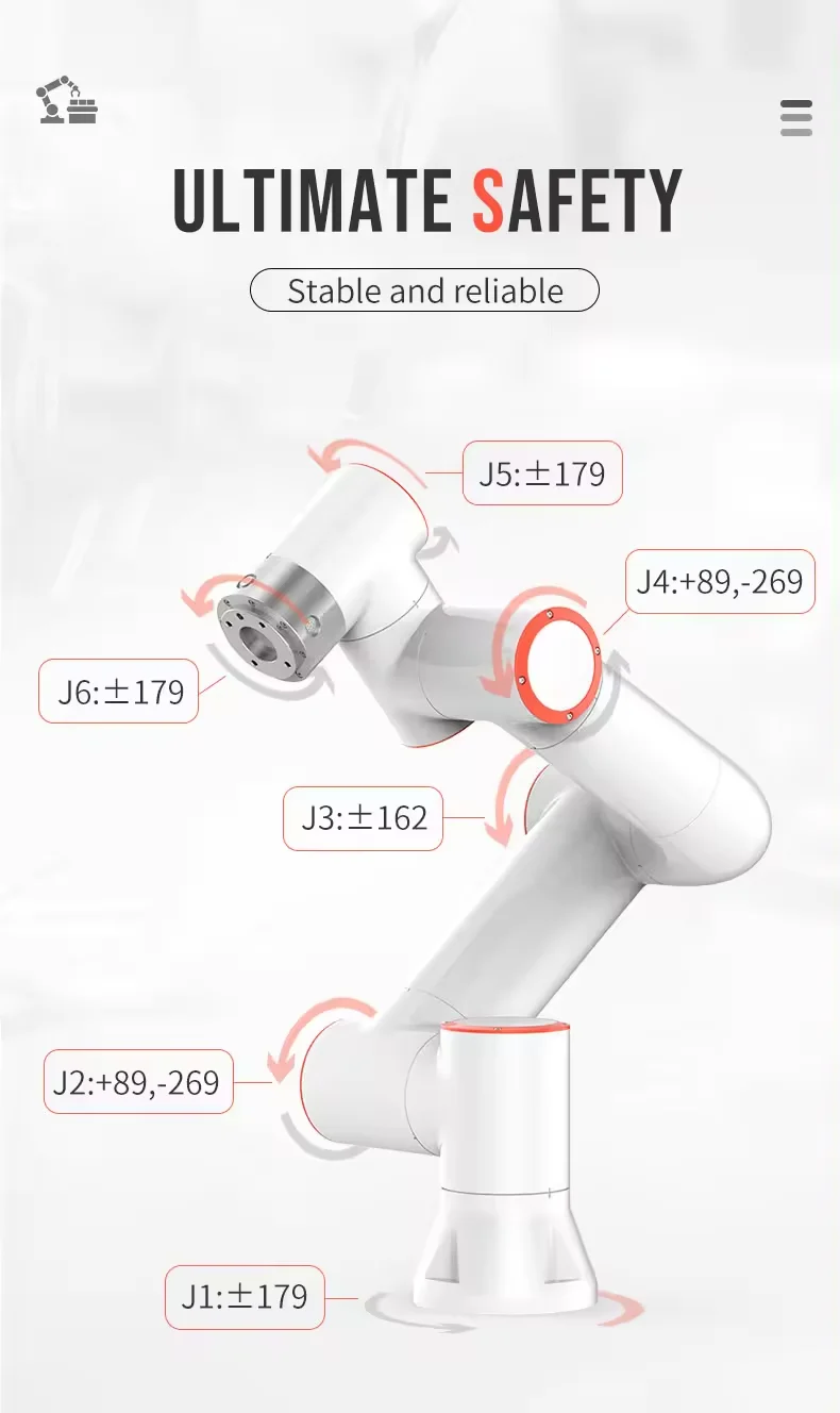 Suporta cabine fotográfica compatível com câmera, braço robótico colaborativo programável automático de 7 eixos ROS