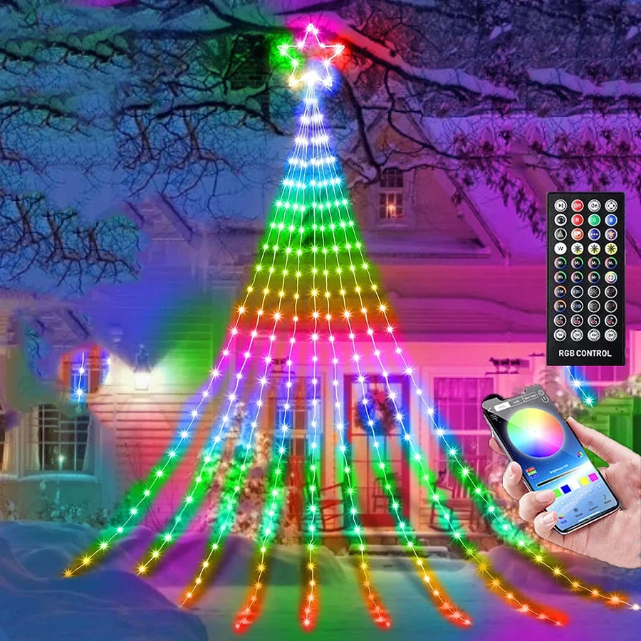 

9X3M App Controlled Christmas Decorations Star Garland Light Outdoor 305 LED Smart Waterfall Tree String Light for Holiday Decor