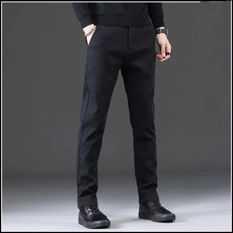 

Men's Casual Pants Loose Autumn Winter New Elastic Slim Plus Velvet Straight Thick Pants Men's Business