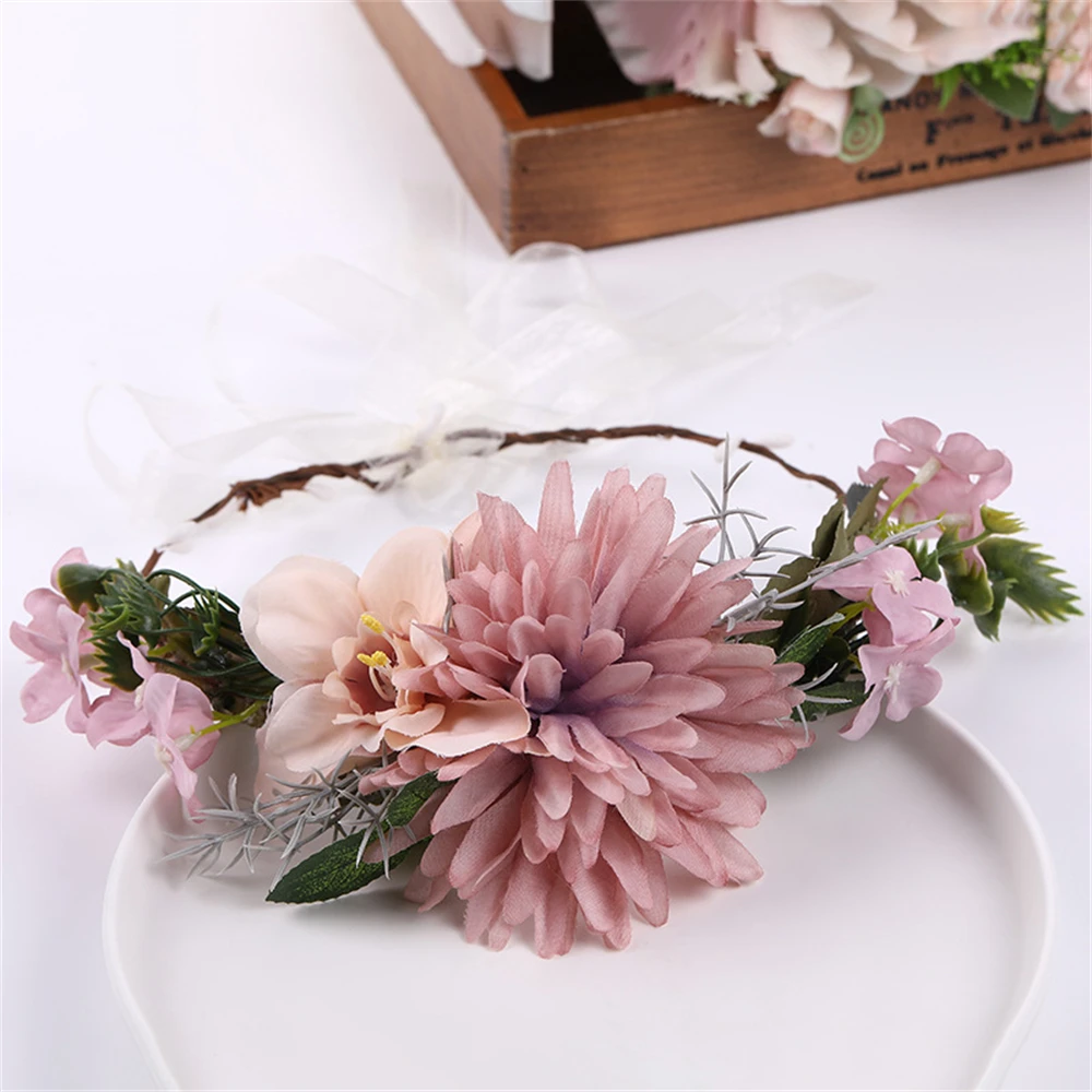 Women Flower Garland Wedding Floral Headband Hair Accessories Brid Tiara Princess Wreath Girls Hair Flower Crown Party Headdress