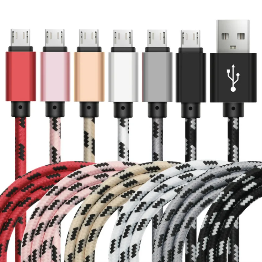 

2000pcs Wholesale 1M 3ft Fabric V8 Micro USB Data Charger Cable For Samsung Galaxy for HTC Huawei Xiaomi Microusb 5pin Phones