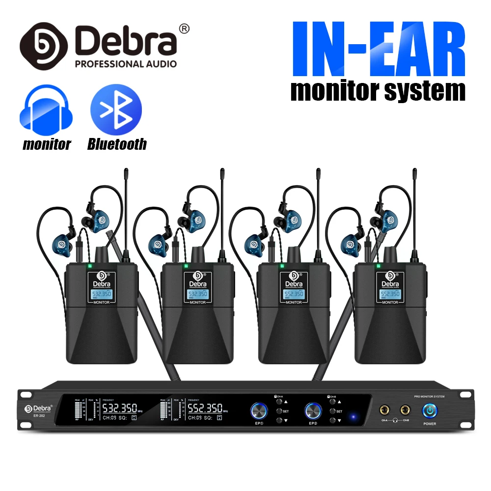

Беспроводная система мониторинга Debra ER-202 UHF с Bluetooth для сценических выступлений, студий звукозаписи и церквей