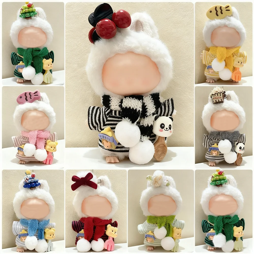 

Кукольная одежда для 4,0 Labubu, наряд, мини-одежда для любви, полосатая футболка с шарфом, аксессуары, плюшевая кукла, кулон, роскошный костюм