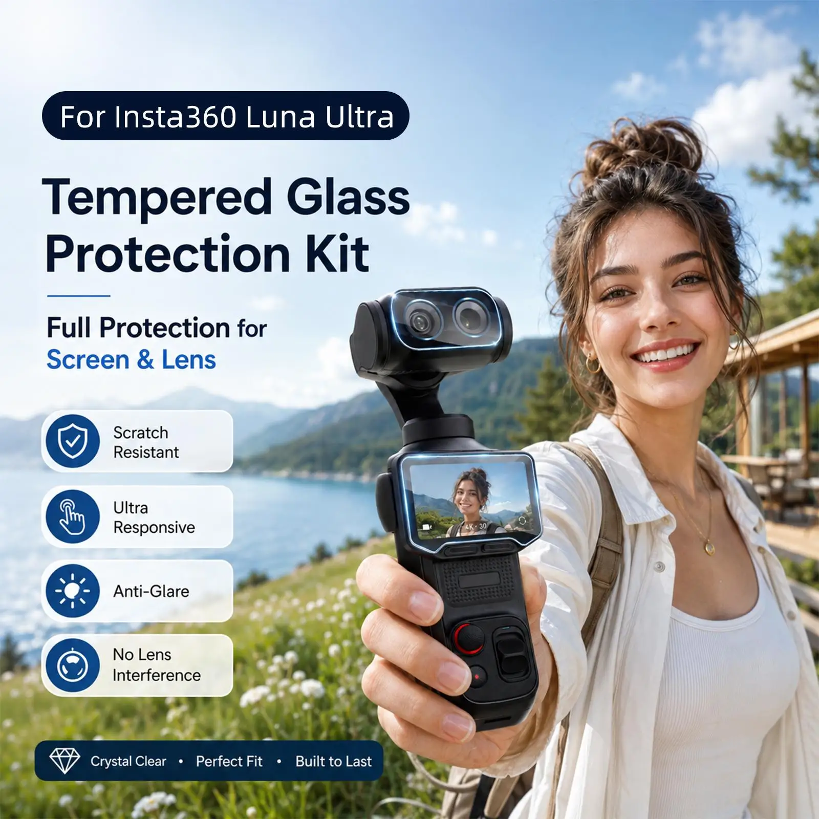 For Insta360 Luna Ultra PULUZ 9H HD Tempered Glass Screen Film + Lens Protector (Transparent)