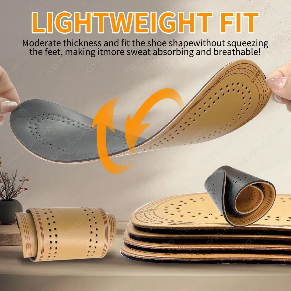 KOTKIKOFF Ultra Thin Leather Insole For Shoes Men Women Soft Comfortable Deodorant Insoles Sports Leisure Breathable Soles Shoe