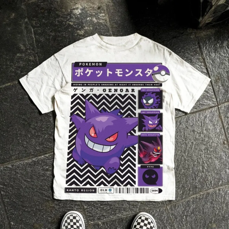 anime-japones-pokemon-dos-desenhos-animados-gengar-evolucao-impressao-camiseta-verao-y2k-harajuku-solto-casual-de-manga-curta-topo