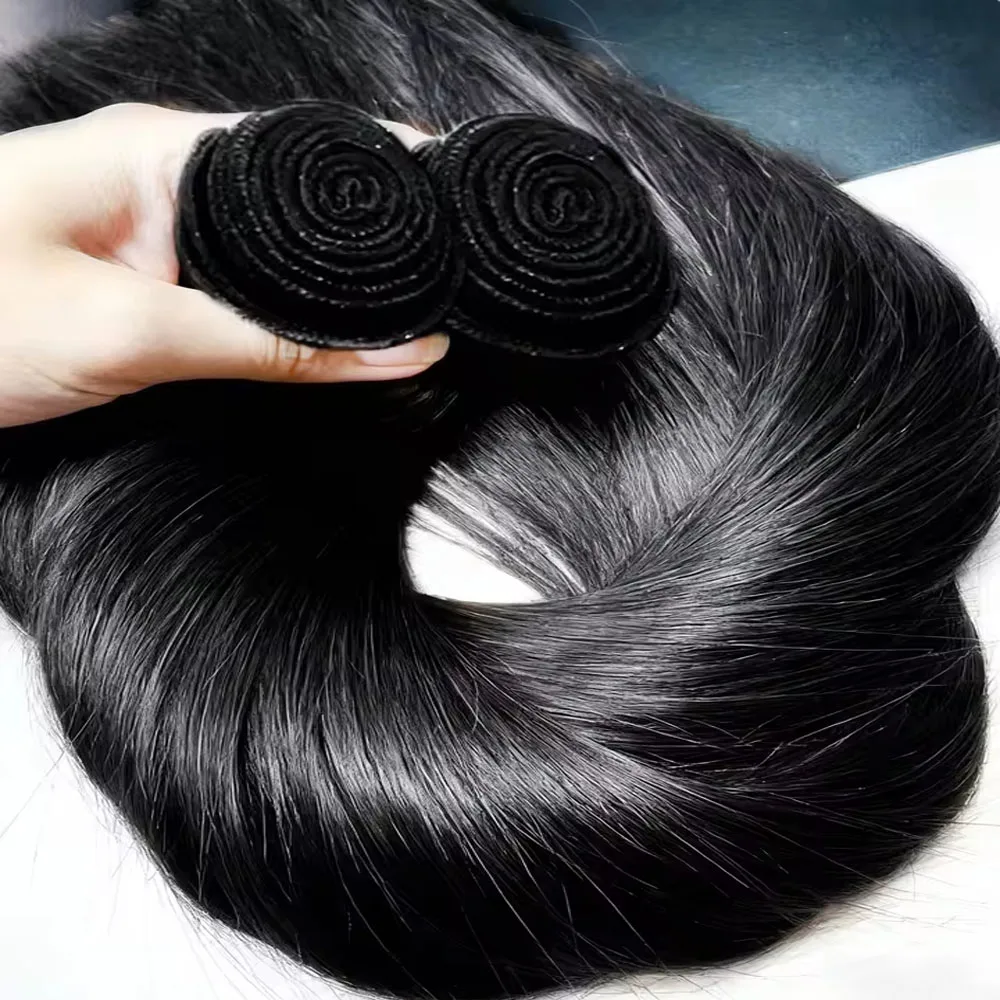 16-42 Zoll Knochengerade 100 % unverarbeitetes Echthaarbündel Rohhaarverlängerungen Brasilianisches Naturschwarz 3/4 Bündel Doppelschuss