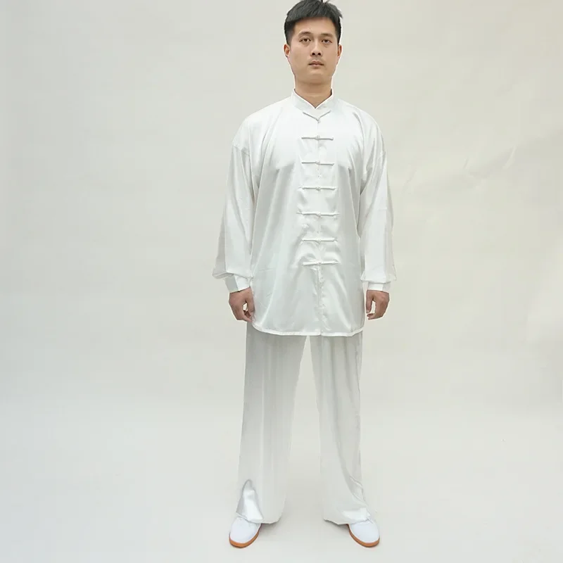 Men and Women Satin Silk Yaga Tai Chi Suit Women Chinese Style Stand Collar Kung Fu Wushu Martial Arts Uniform Pants Performance