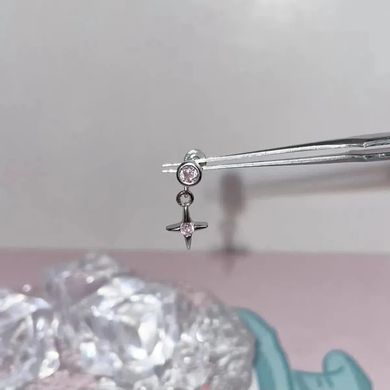 1 Pcs Bling Pink Cross Pendant Ear Bone Nail 316L Stainless Steel Allergy Prevention Earrings For Women