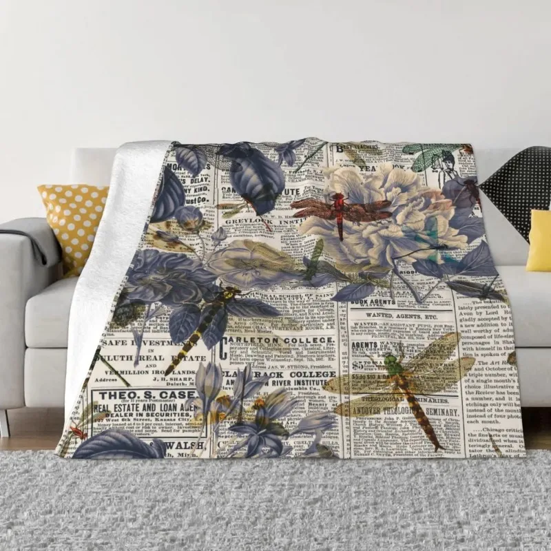 

Dragonfly Baby Blankets Sofa Coral Fleece Plush Spring Autumn Vintage Collage Soft Throw Blanket for Bed Bedroom Quilt