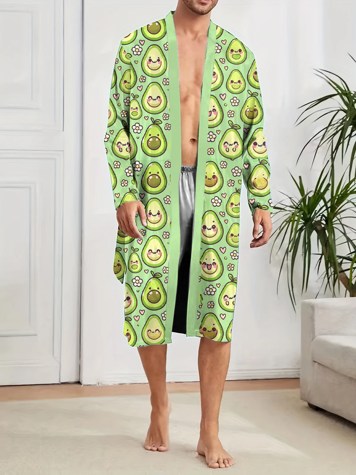 Men's long robe, fun sleeping robe, digital printing, a must-have for leisure and entertainment at home, quick drying
