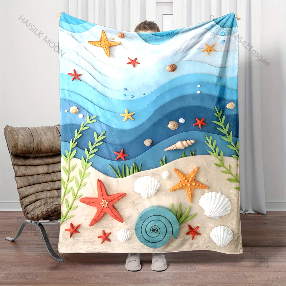 Multiple sizes Beach shells and starfish Blanket Suitable for Home Bedroom Sofa Travel Camping Blanket Various Sizes for Gifts