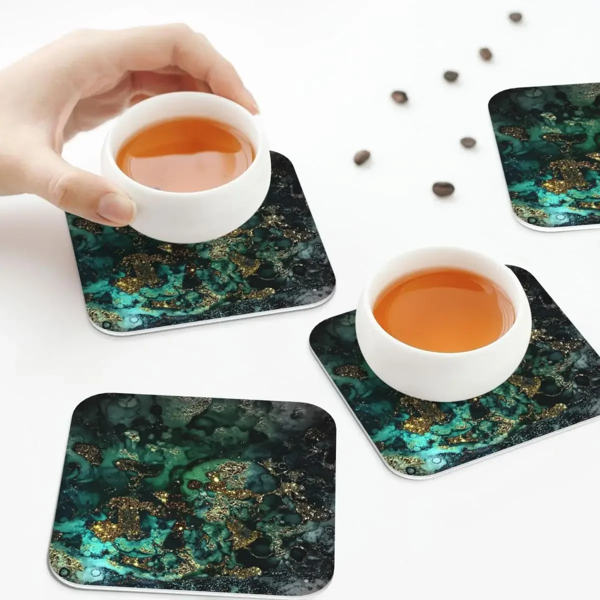 Gold Indigo Faux Malachite Marble Coasters Coffee Mats Leather Placemats Mug Tableware Decoration & Accessories Pads for Home