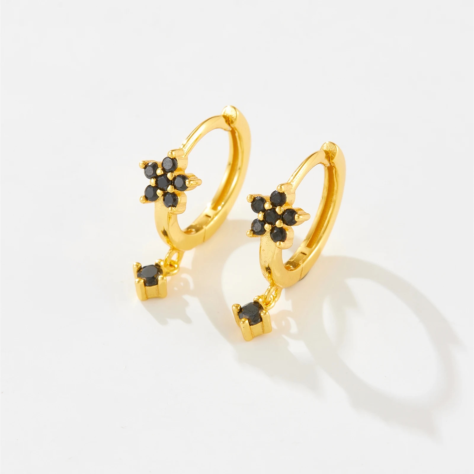 ANDYWEN 925 Sterling Silver Gold Rainbow CZ Flower Drop Earring Women Fine Jewelry Piercing Clips Jewels Round CZ Colorful Loops
