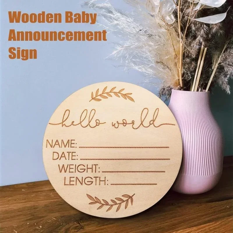 Wooden Baby Name Announcement Sign Birth Announcement Sign Hello World Newborn Sign for Photo Prop Baby Shower Nursery Gift