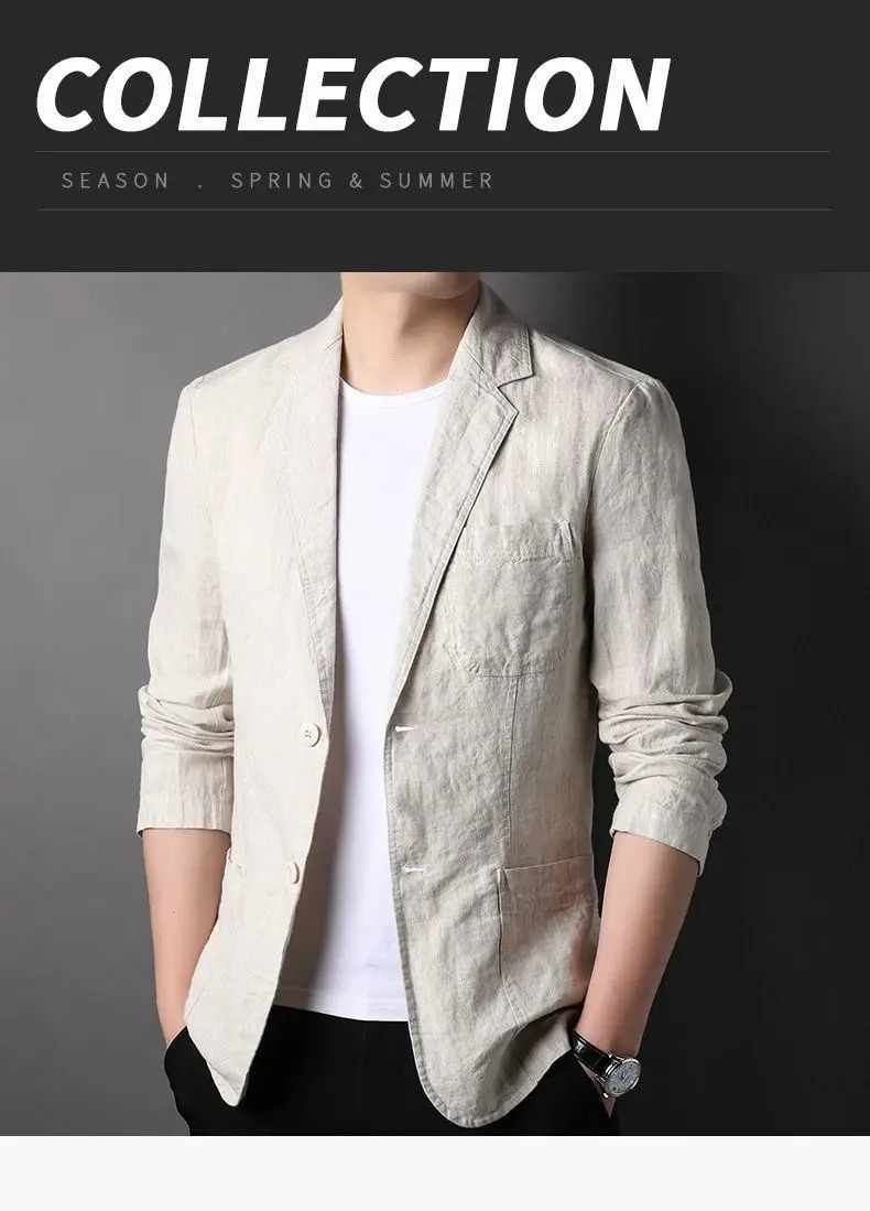 Leinen-Sonnenschutzjacke Blazer Modischer Herren-Outdoor-Reise-Hochzeits-Blazer Vielseitig Lässig Leicht Kühl Atmungsaktiv – Detail 2
