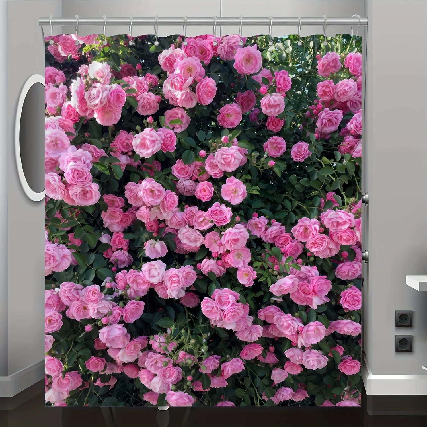 

Pink Rose Floral Shower Curtain - Durable Polyester, Easy to Care for, Includes Hooks, Multiple Sizes Available, Perfect for Bat