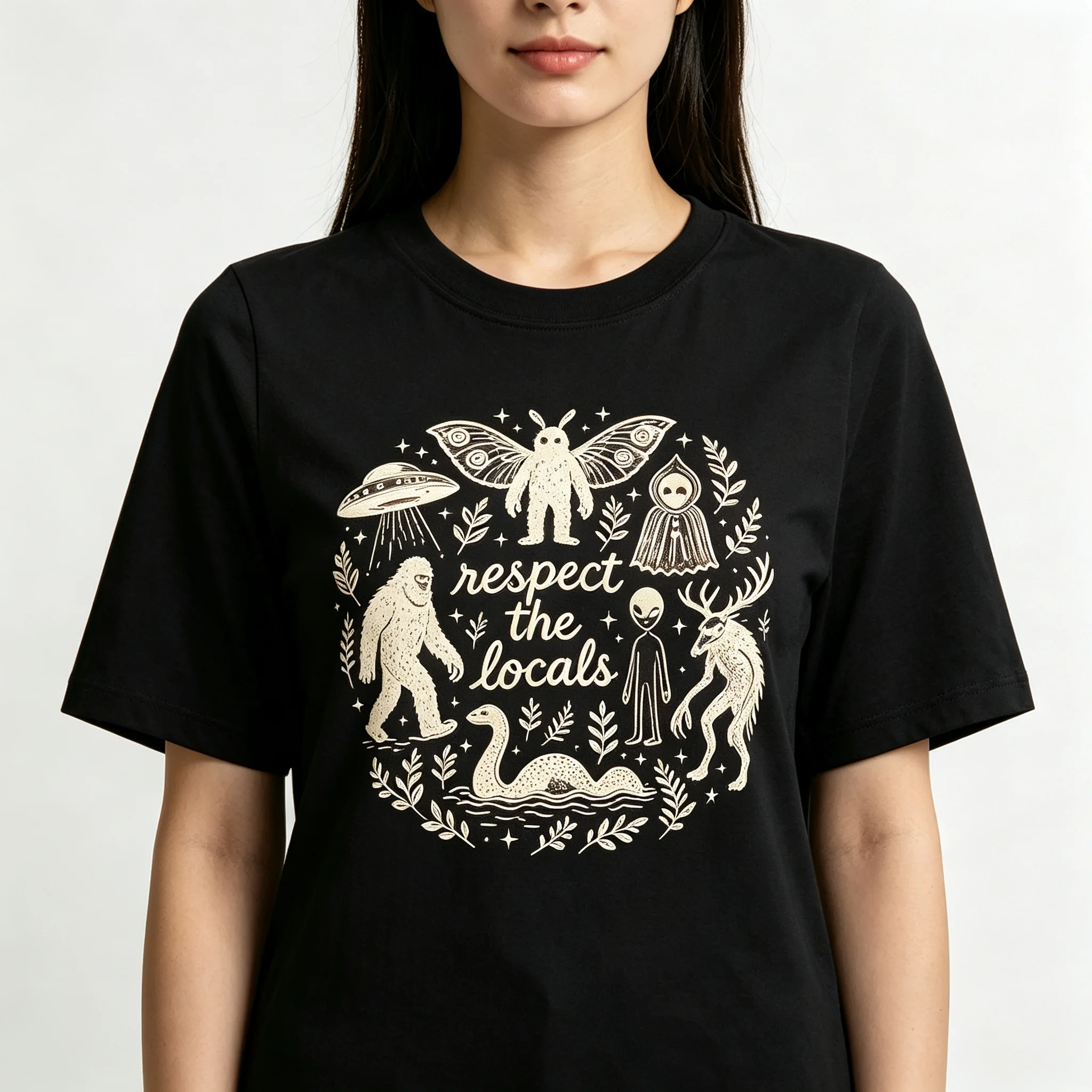 Stylish Vintage Cryptid Monster Graphic T Shirt Women Round Neck Short Sleeve Loose Tee Streetwear All Match Tops Daily Casual