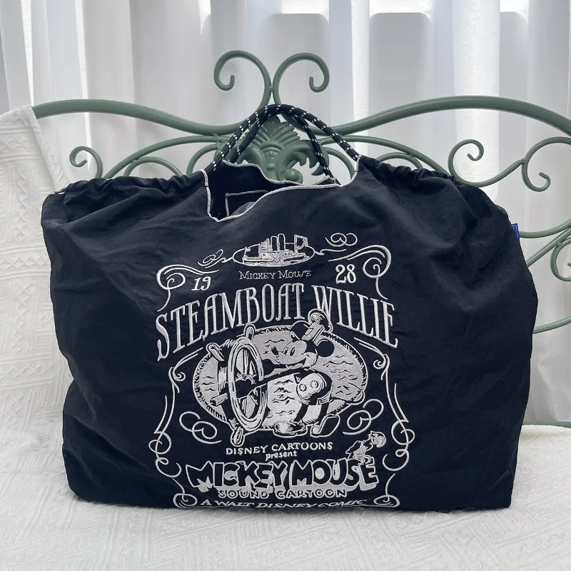 2024 Disney Mickey Shoulder Bags for Women Nylon Embroidery Storage Bag Large Capacity Portable Shopping Bag Drawstring Handbag