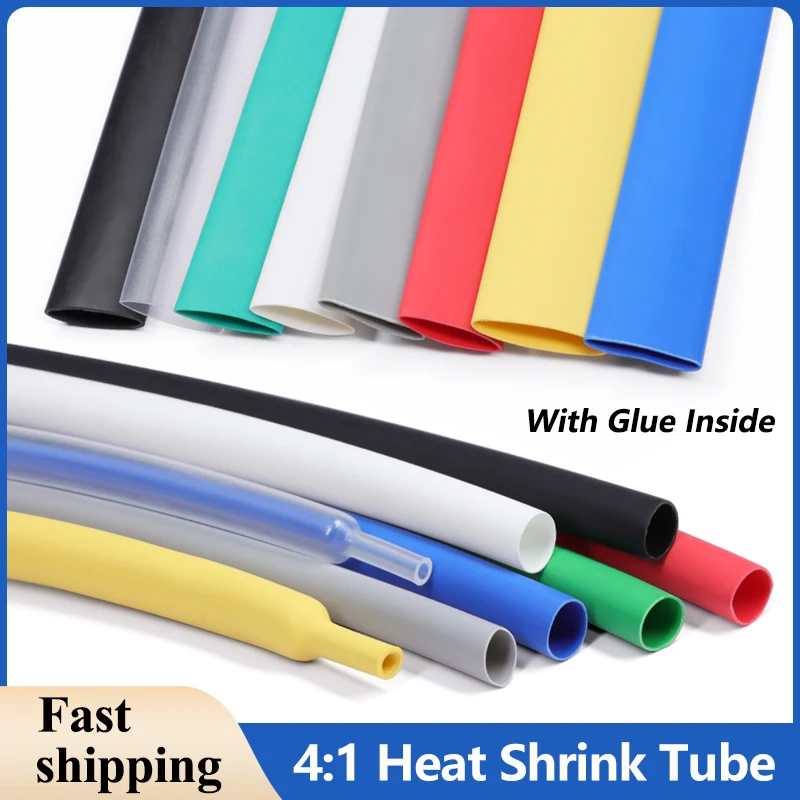 4:1 Color Heat Shrink Tube Diameter of Circle 4 6 8 12 16 20 24 32 40 52mm With Glue Dual Wall Heat Shrink Tubing Cable Sleeve