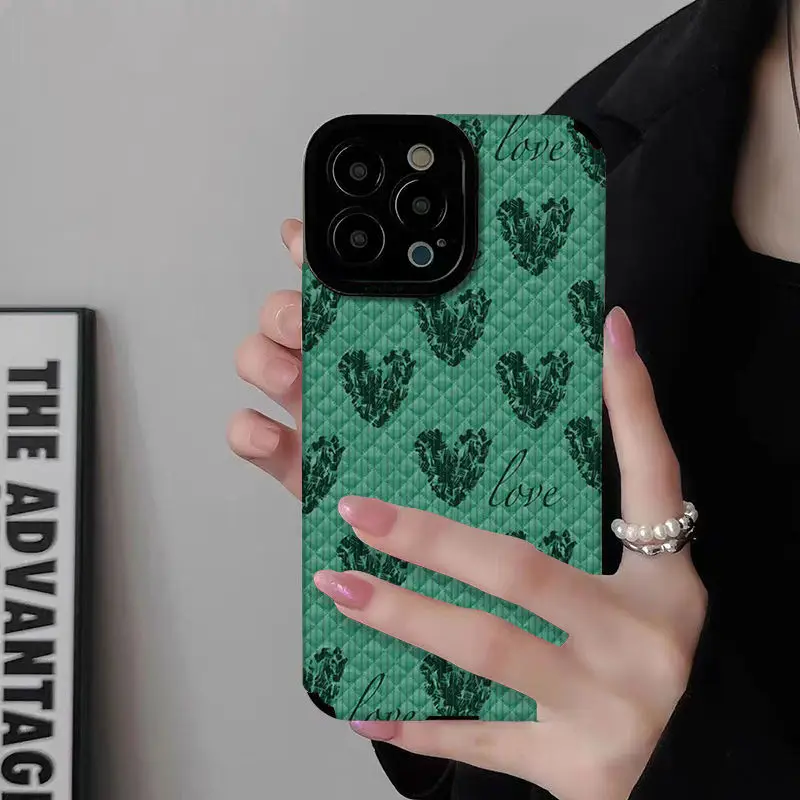 Dark Green Love Shinny Phone Cases for iPhone 12 11 Pro Max Protective Cover for iPhone 11 12 13 14 15 Pro Max Anti Fall Capas