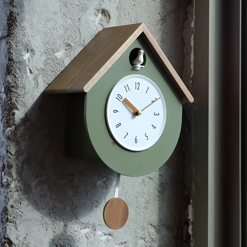 

Solid Wood Cuckoo Clock with Bird Sound Vintage Pendulum Wall Clock for Living Room Decor Children's Room Decorative Timepiece