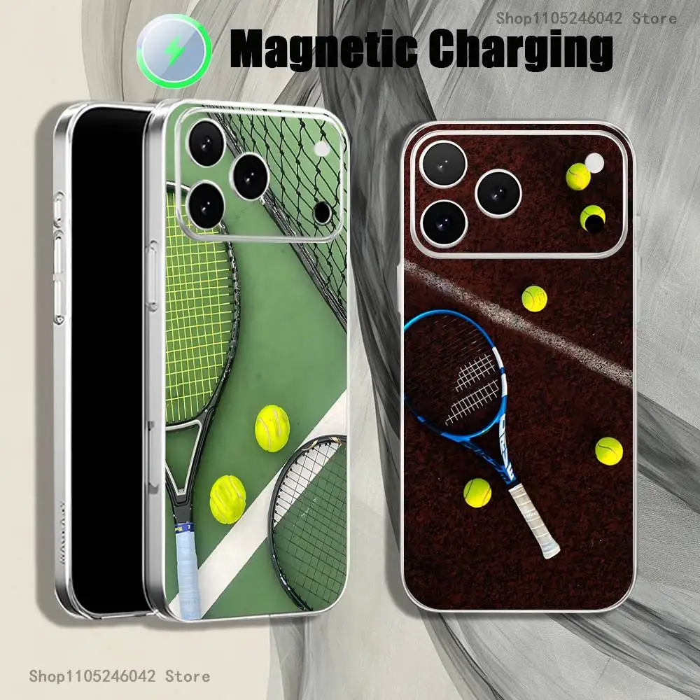 

Sports Tennis For iPhone 17,16,15,14,13,12,11,Pro,Max,Plus Transparent White Phone Case Magnetic Wireless Charging