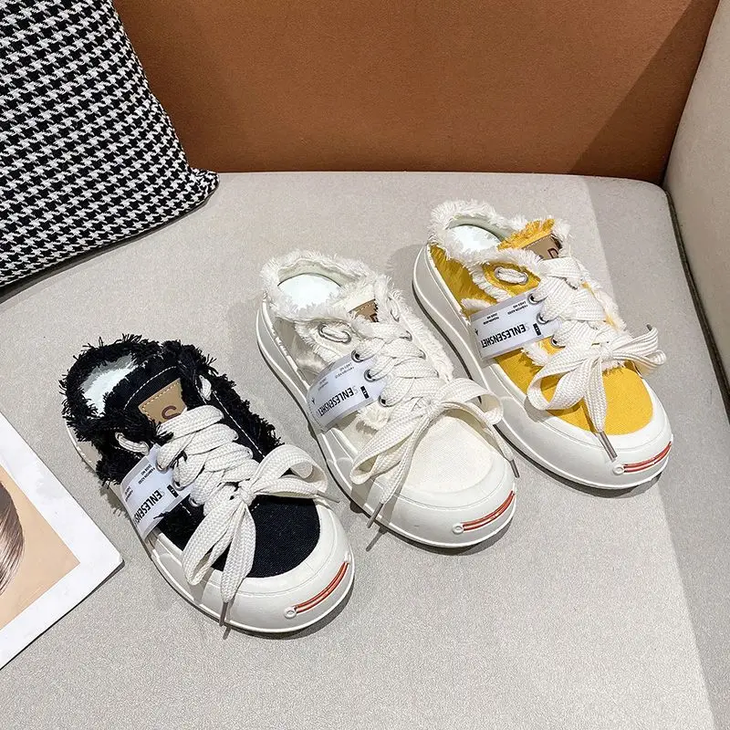 Women's Slippers And Ladies Sandals Mules Cute Canvas With Strap Slides Kawaii Shoes Korea Style Casual Premium But Cheap image 5