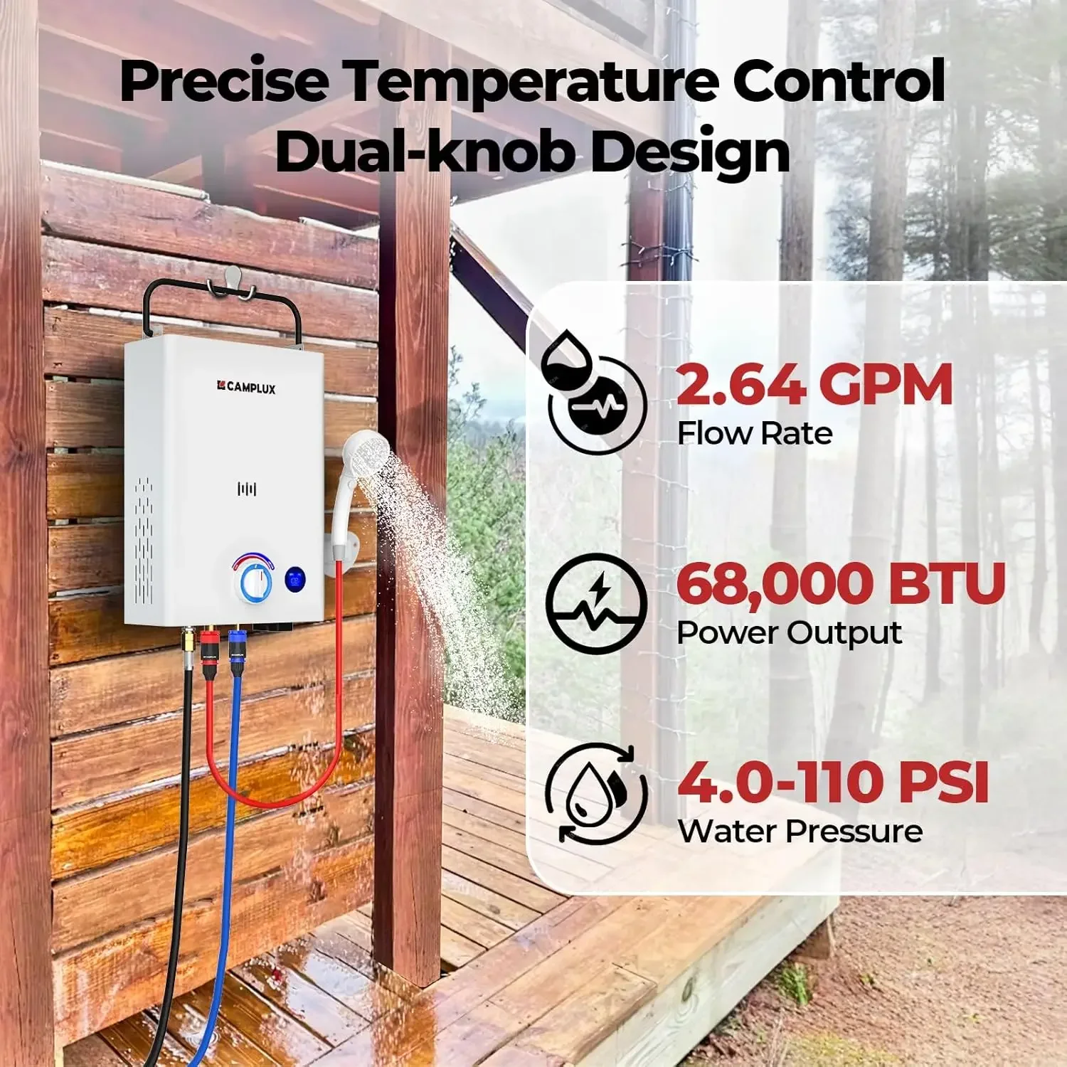 Portable Tankless Water Heater with Pump F10 Pro, 2.64 GPM Propane Gas Water Heater with Pump Tank Pack Kits, Outdoor