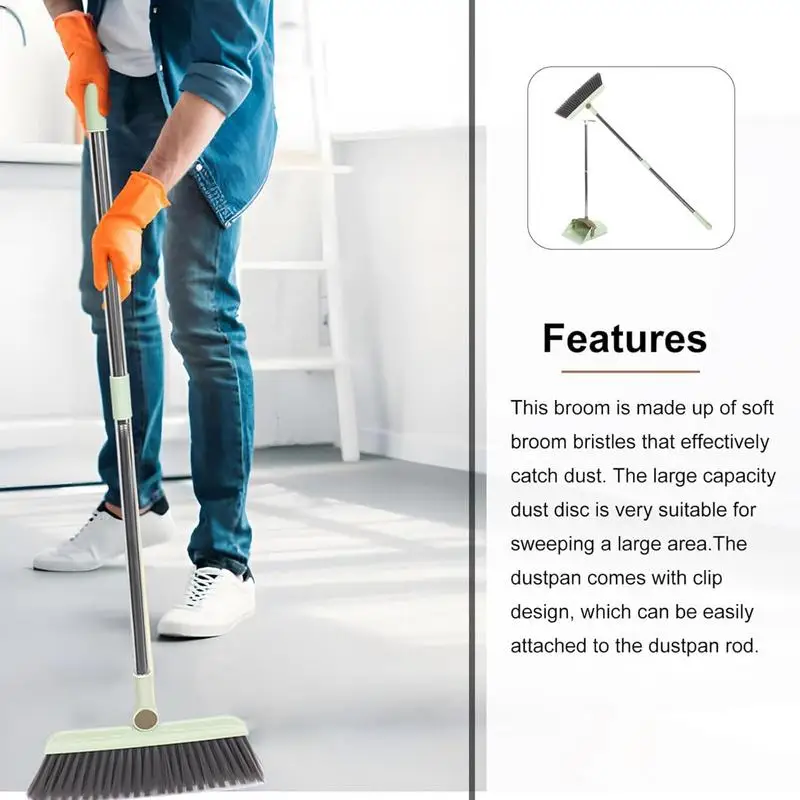 Indoor Garbage Scoop Brush Dust Clean SET Long Handle Floor Squeegee Brooms Dustpans Set Broom And Dustpan Combo Set