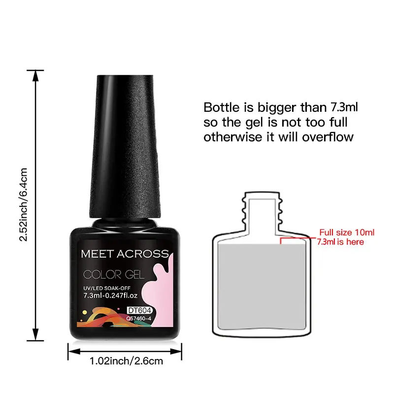 MEET ACROSS 160 colores de esmalte en gel de 7.3 ml, rosa, verde, azul, fluorescente, brillo de verano, barniz semipermanente para arte de uñas 6
